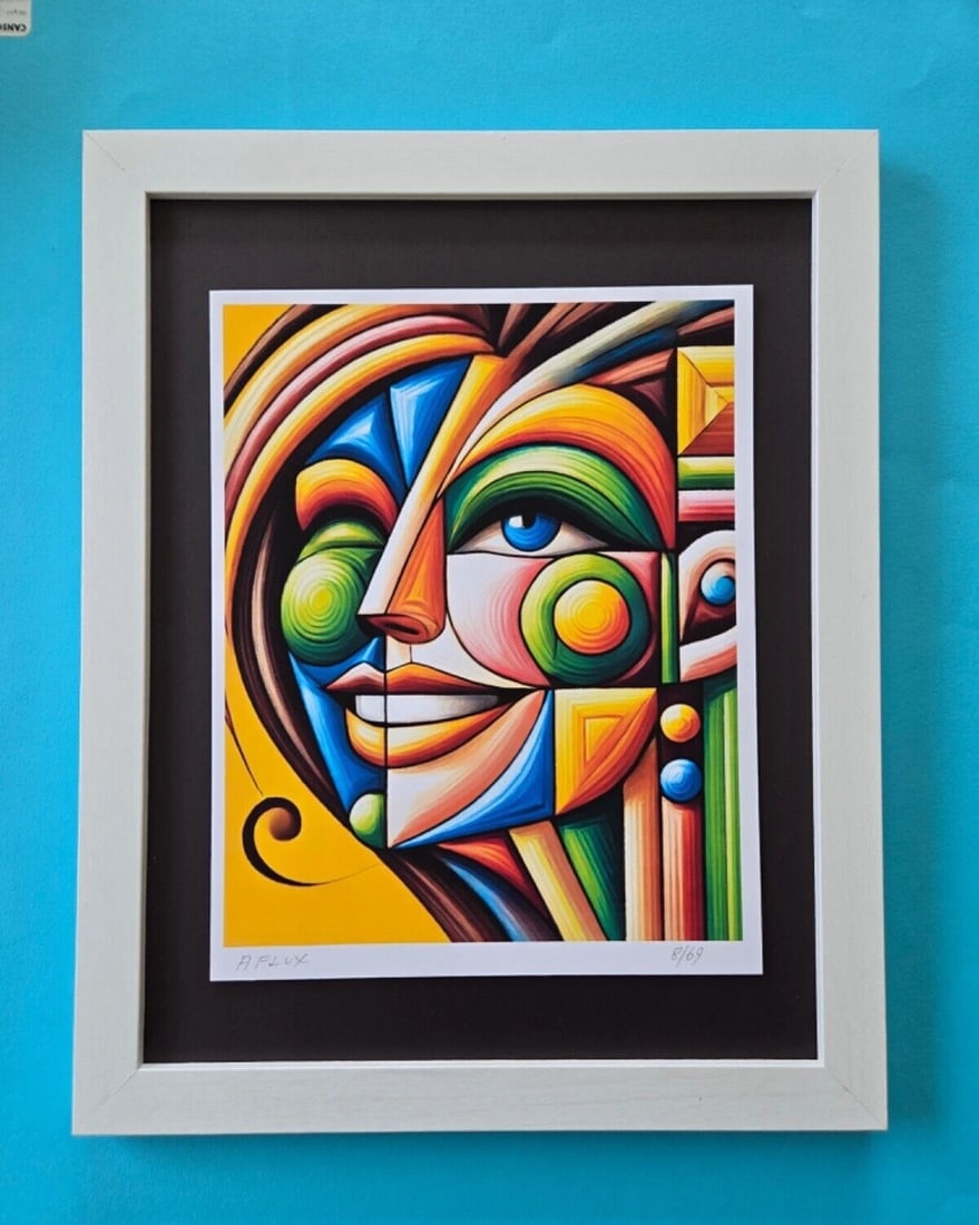 AIDAN FLUX | Hand Signed Original Print Framed "LOVE MY NEON MUSE" COA: This is a one-of-a-kind Hand Signed Authentic Giclee by AIDAN FLUX. From his Series "American Icons" The print is 10x8in., measuring framed 16 inches in height and 12 inches in width, it comes framed