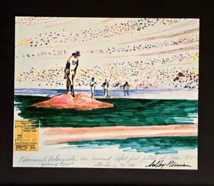 LEROY NEIMAN + BASEBALL "FERNANDO VALENZUELA" 1980'S PLATE SIGNED PRINT FRAMED - 2