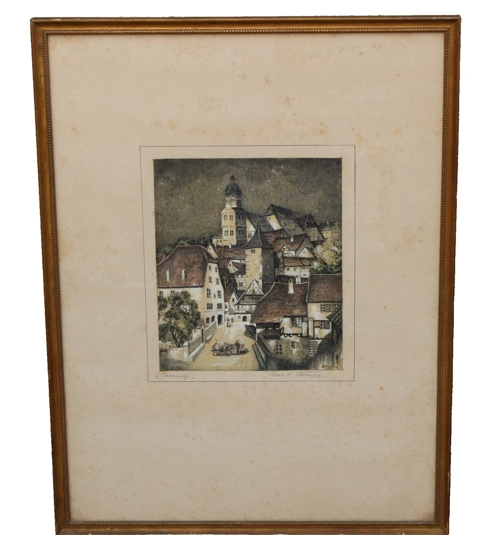 CARL ANTON MAYER Hand Signed Etching Evening in an Austrian Village 1945 (1 of 6)