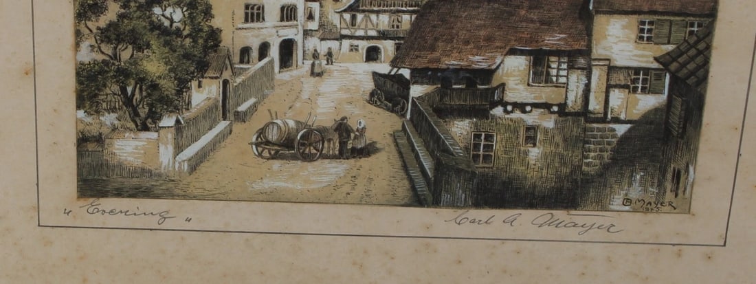 CARL ANTON MAYER Hand Signed Etching Evening in an Austrian Village 1945 - 5