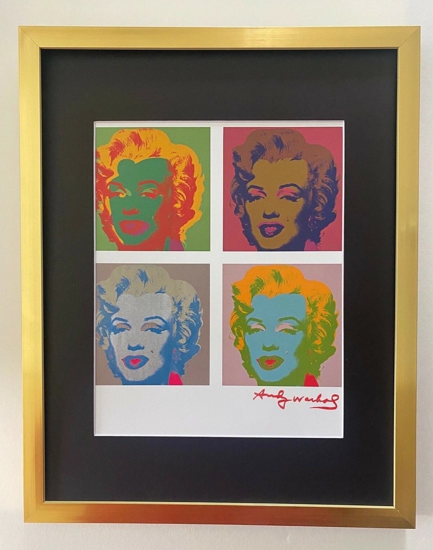 ANDY WARHOL 1984 SIGNED AWESOME + FRAMED !: This is an Awesome and Scarce 1984 Print after Andy Warhol FACSIMILE SIGNATURE IN RED INK " MARILYN MONROE " from - His Portraits Collection- FRAMED AT 11X14IN. Printed in Paper after the Iconic