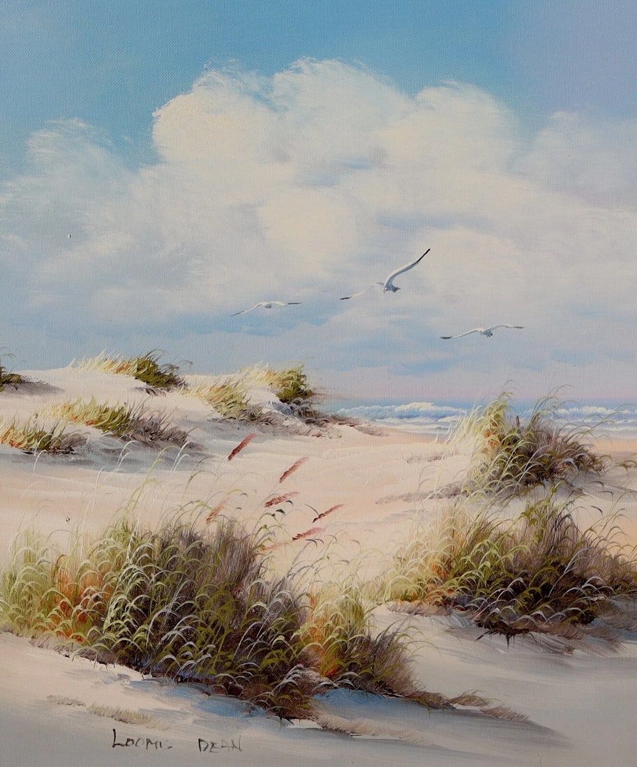 LOOMIS DEAN Sand Dunes By the Ocean with Seagulls and Plants oil painting - 4
