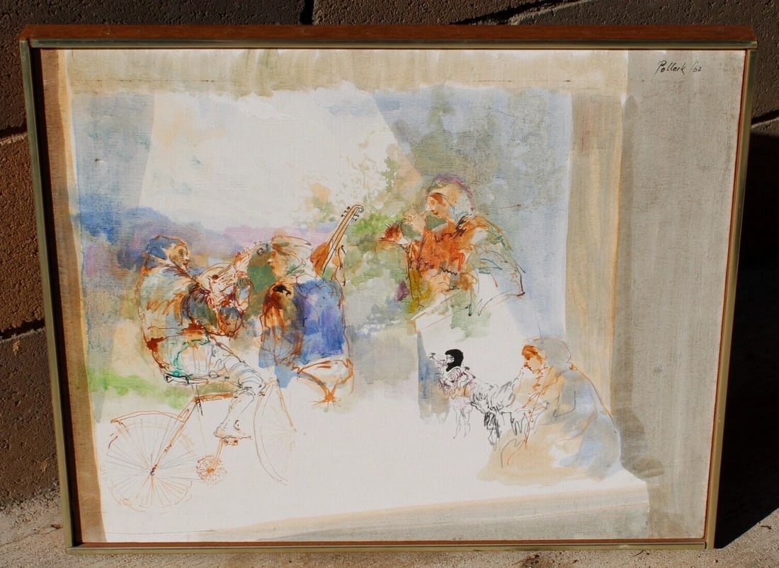 REGINALD POLLACK Mid Cent Modernist Fine Gallery oil Orchestra Players - 2