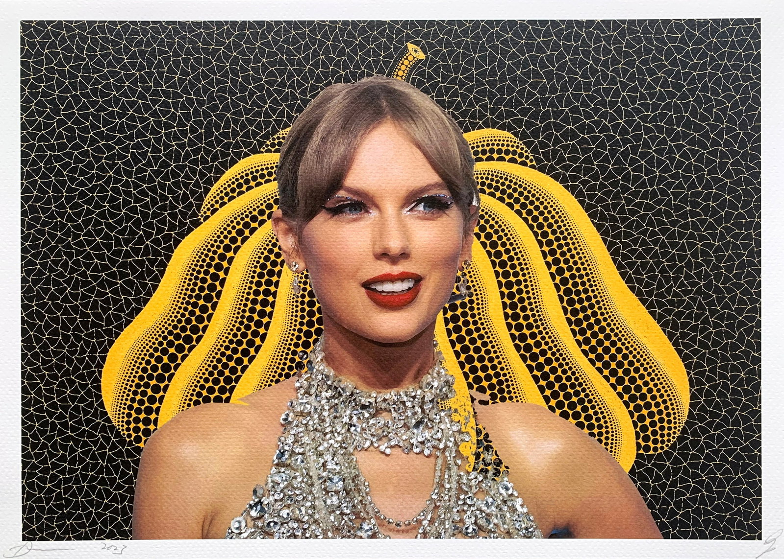 Death NYC Taylor Swift Kusama: Title:Death NYC Taylor Swift Kusama Date/Period:21st Century Materials:Giclee on Fine art 300 gsm paper Size:17 3/4 x 12 1/2 inches Description:Artist: Death NYC, limited edition giclee on paper, out 