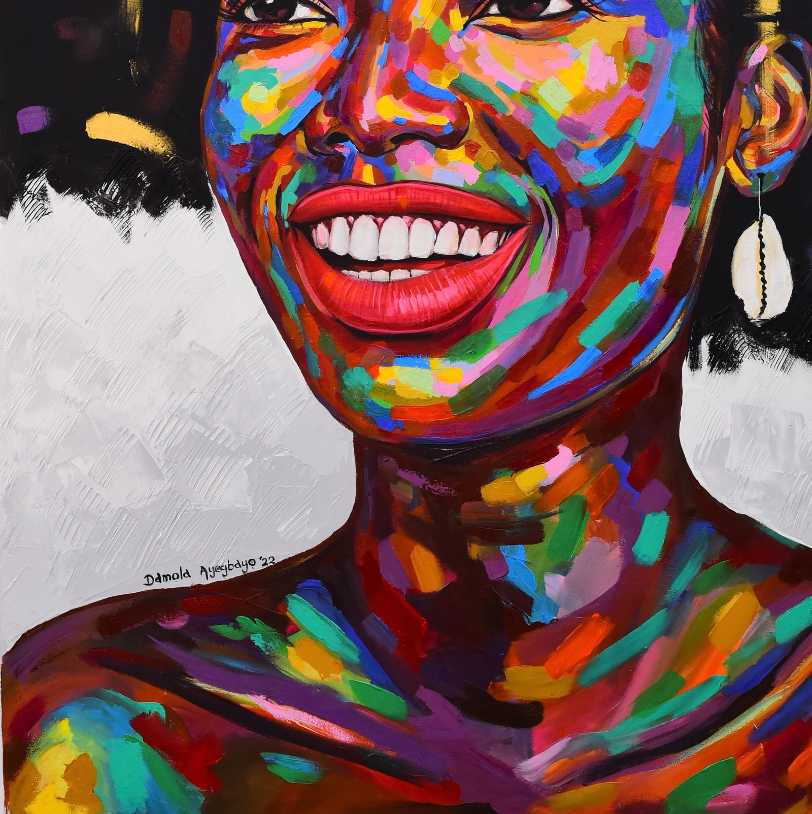Damola Ayegbayo , Feminine Royalty 2 -21st Century, Contemporary, Figurative Portrait, Women Smile, - 13