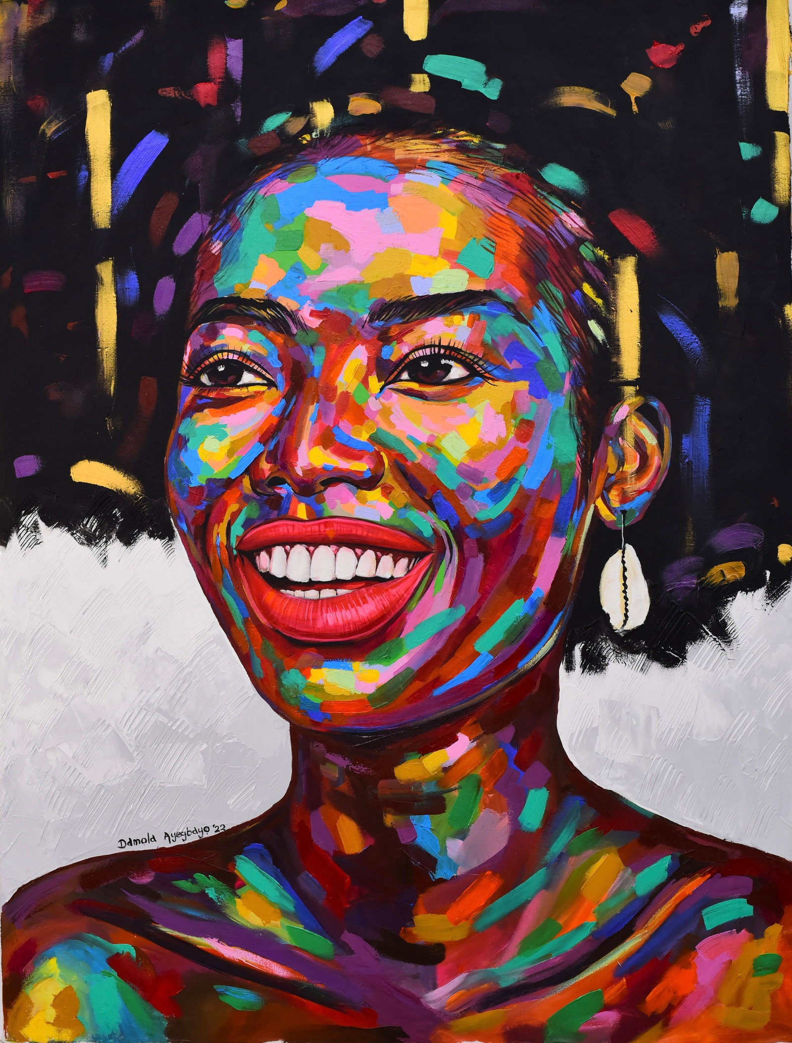 Damola Ayegbayo , Feminine Royalty 2 -21st Century, Contemporary, Figurative Portrait, Women Smile, - 5