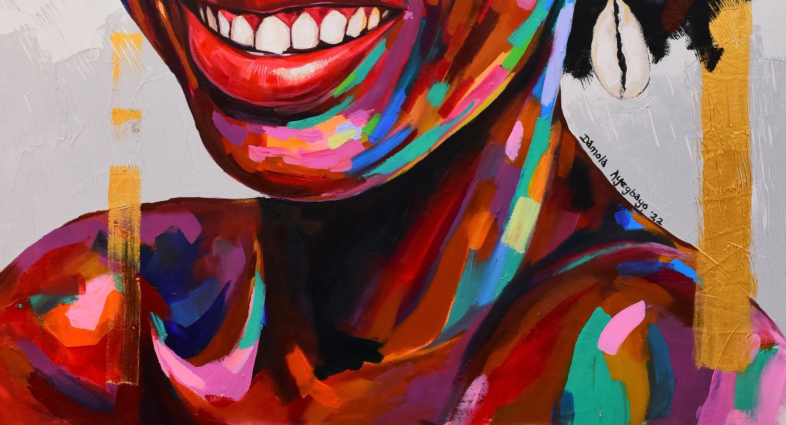 Damola Ayegbayo , Soulmate 5 -21st Century, Contemporary, Figurative Portrait, Woman Smiling, Love, - 12