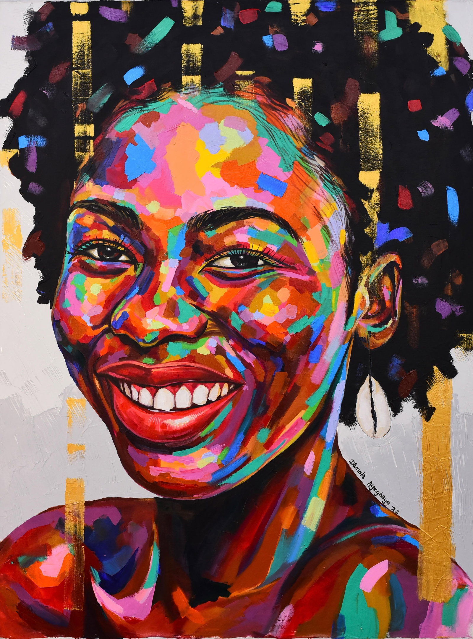 Damola Ayegbayo , Soulmate 5 -21st Century, Contemporary, Figurative Portrait, Woman Smiling, Love, - 5