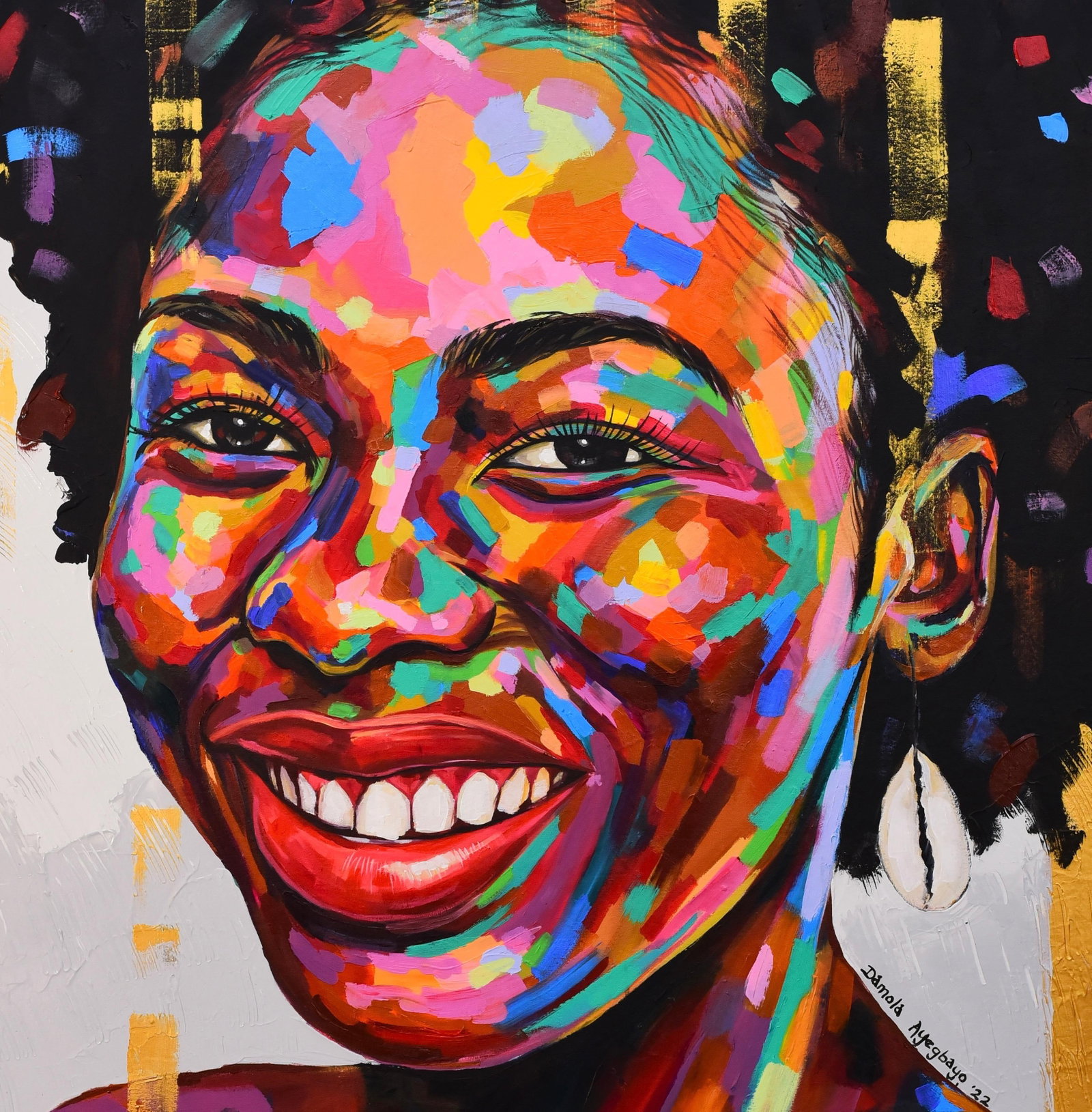 Damola Ayegbayo , Soulmate 5 -21st Century, Contemporary, Figurative Portrait, Woman Smiling, Love, - 6