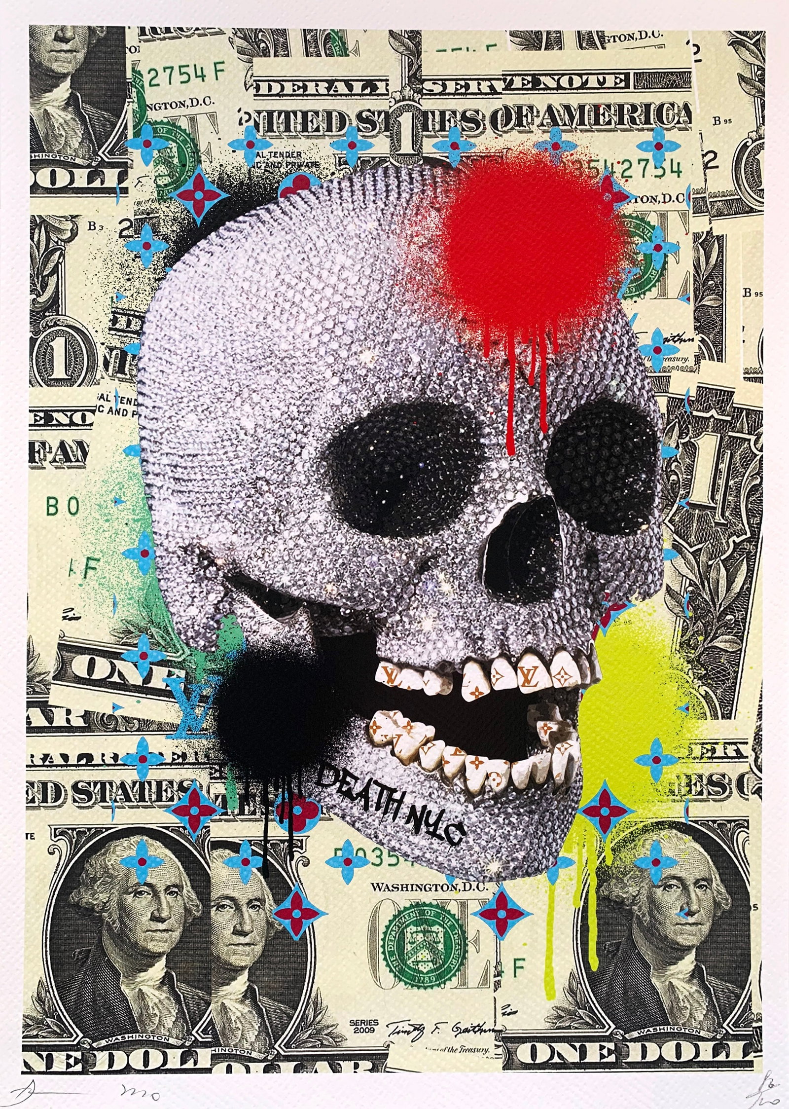 Death NYC Damien Hirst: Title:Death NYC Damien Hirst Date/Period:21st Century Materials:Giclee on Fine art 300 gsm paper Size:17 3/4 x 12 1/2 inches Description:Artist: Death NYC, limited edition giclee on paper, out of eddi