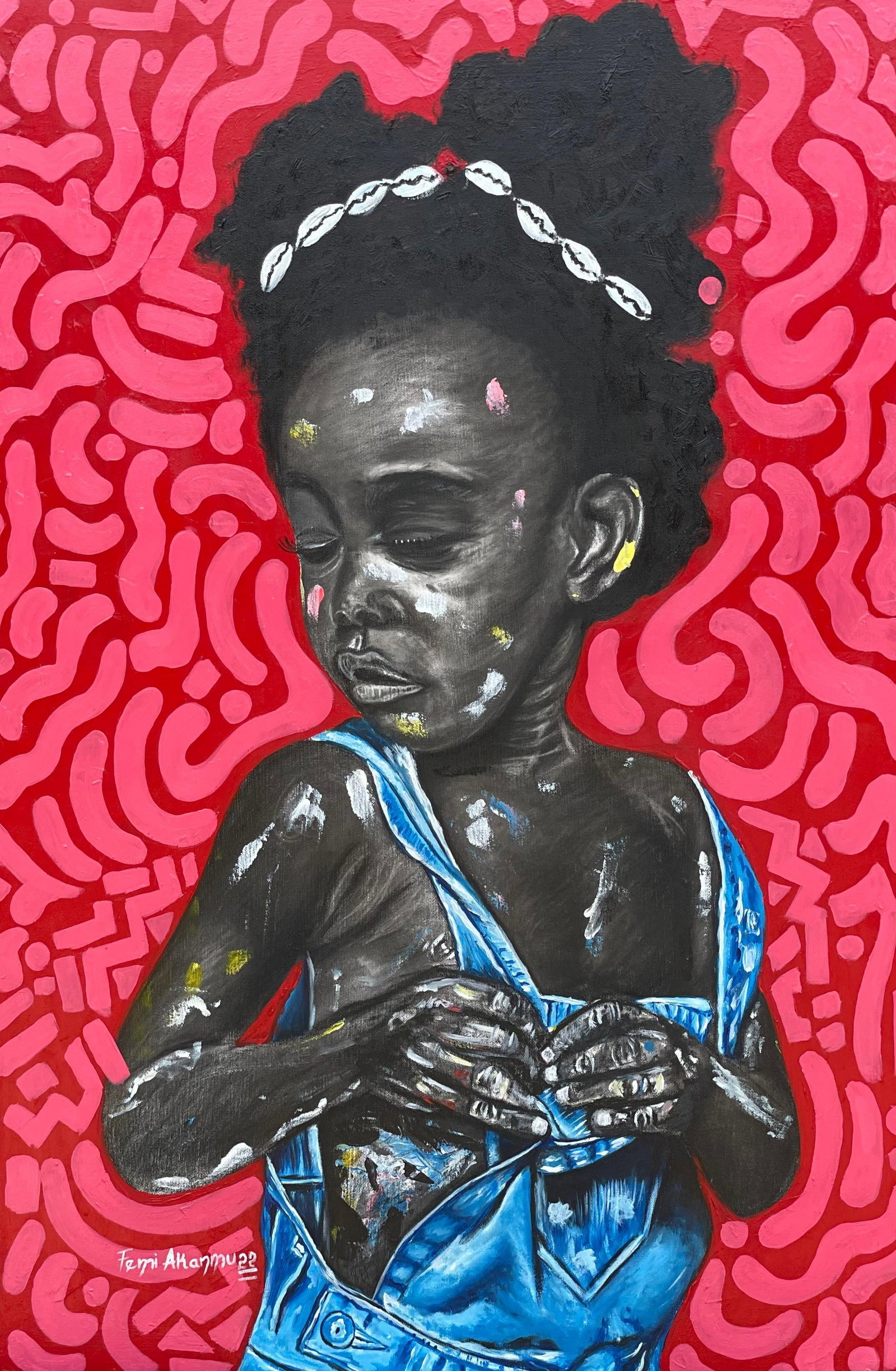 Oluwafemi Akanmu, Most Precious, 2022: Creator: Oluwafemi Akanmu (1994, Nigerian) Creation Year: 2022 Dimensions: Height: 36 in (91.44 cm)Width: 24 in (60.96 cm)Depth: 1 in (2.54 cm) Medium: Canvas,Charcoal,Mixed Media,Acrylic Movement &
