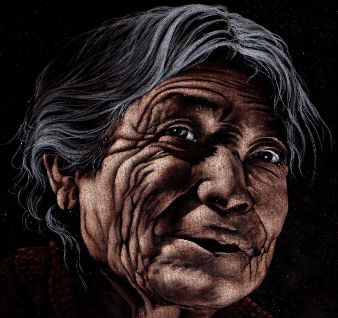 C. Davidson Portrait of a Native American Indian oil on velvet painting - 5