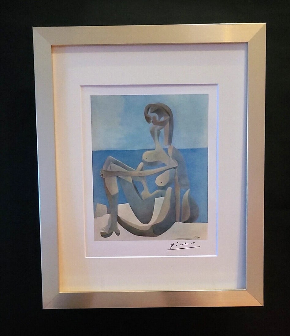 PABLO PICASSO BEAUTIFUL 1948 SIGNED SCARCE PRINT MATTED AND FRAMED: This is a Beautiful and Scarce 1948 Print After PABLO PICASSO " Figure " FACSIMILE SIGNED IN INK Print is about 10x8 in. Matted and Framed covering an area of 15x12 in. Printed in Beautiful Paper