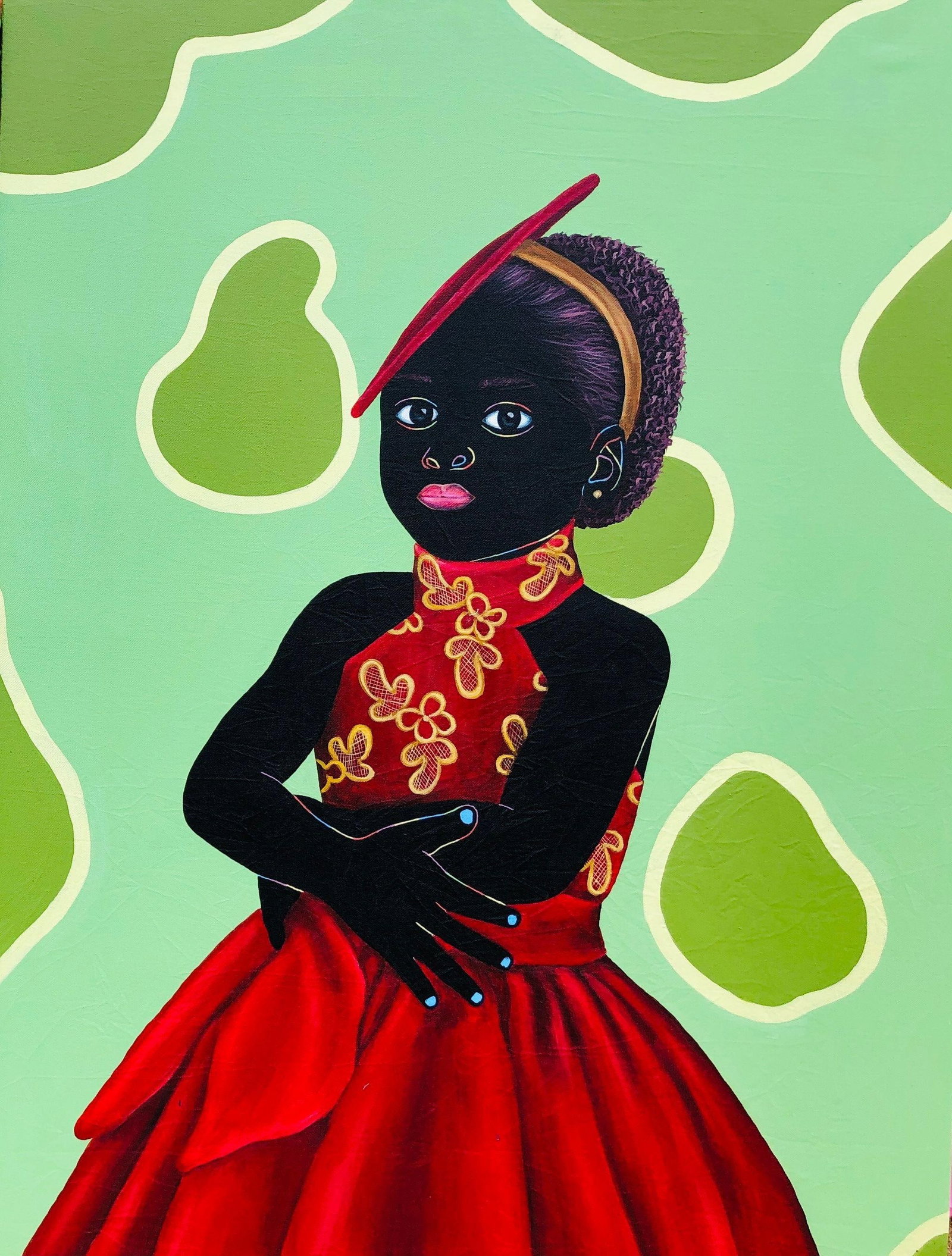 Esther Oyeyemi, Queen (Series II), 2022: Creator: Esther Oyeyemi (1995, Nigerian) Creation Year: 2022 Dimensions: Height: 48 in (121.92 cm)Width: 36 in (91.44 cm)Depth: 1 in (2.54 cm) Medium: Canvas,Acrylic Movement & Style: Contemporary