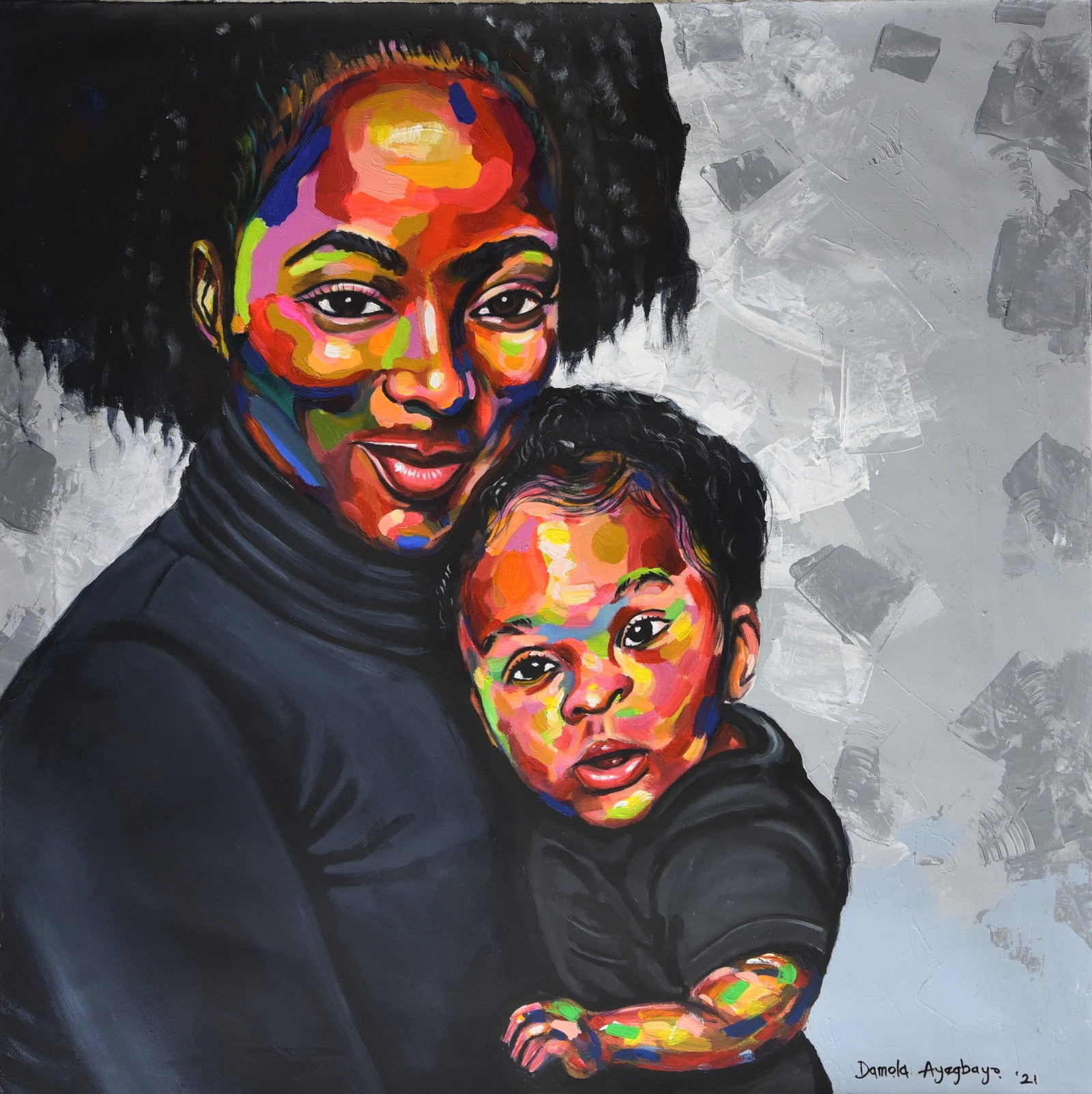 Damola Ayegbayo , Maternal Bond 2 - 21st Century, Contemporary, Figurative Portrait, Motherhood, - 12