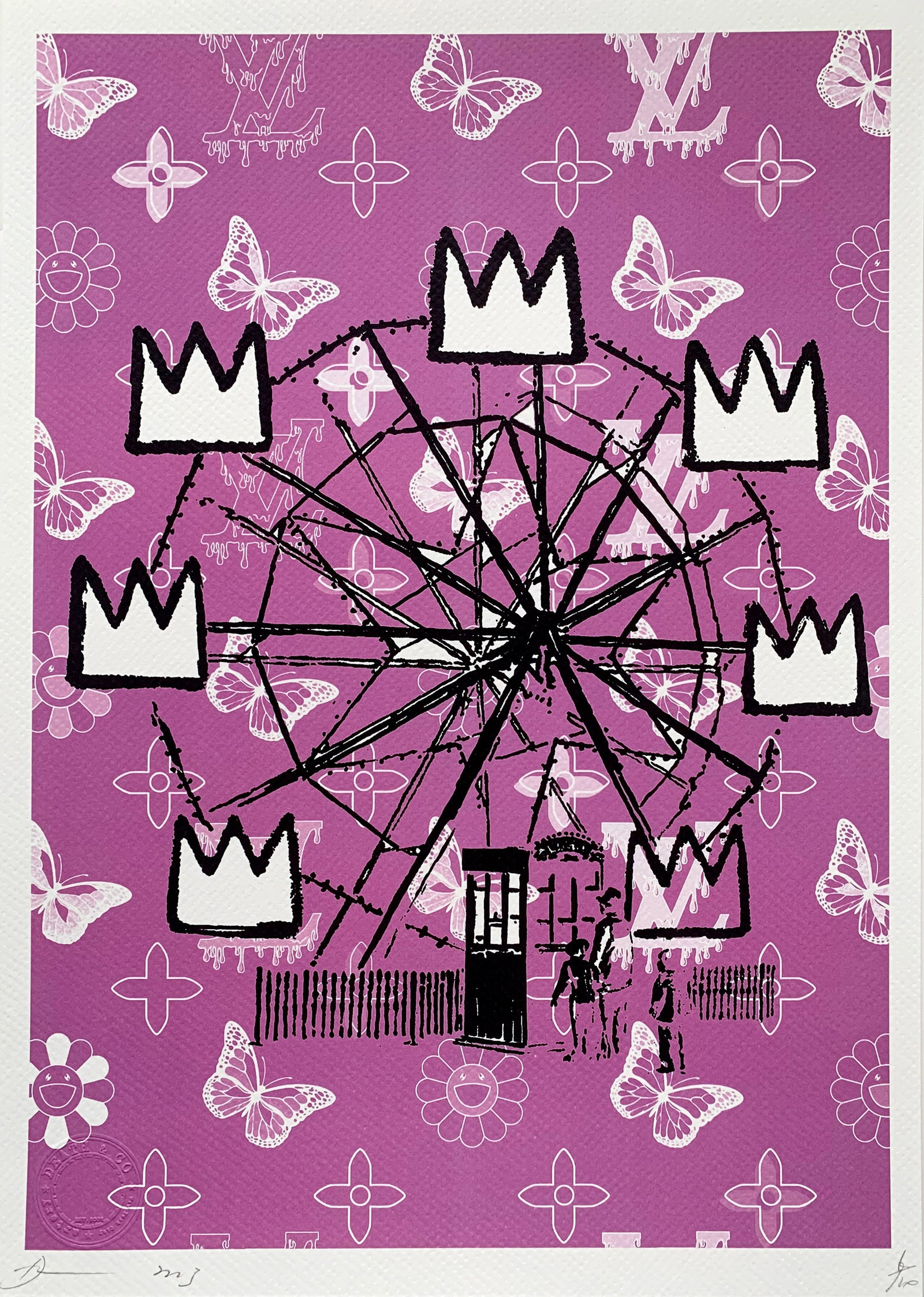 Death NYC Banksy Basquiat: Title:Death NYC Banksy Basquiat Date/Period:21st Century Materials:Giclee on Fine art 300 gsm paper Size:17 3/4 x 12 1/2 inches Description:Artist: Death NYC, limited edition giclee on paper, out of e