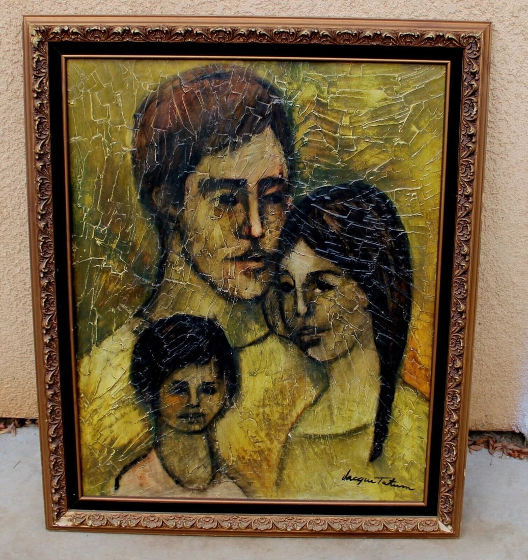 JACQUE TATUM Mid Century Modernist Expressionist Figures Thick Impasto painting - 3