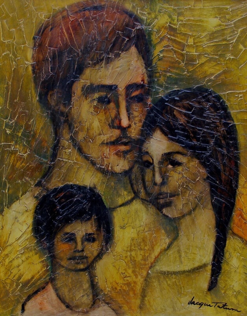 JACQUE TATUM Mid Century Modernist Expressionist Figures Thick Impasto painting - 4