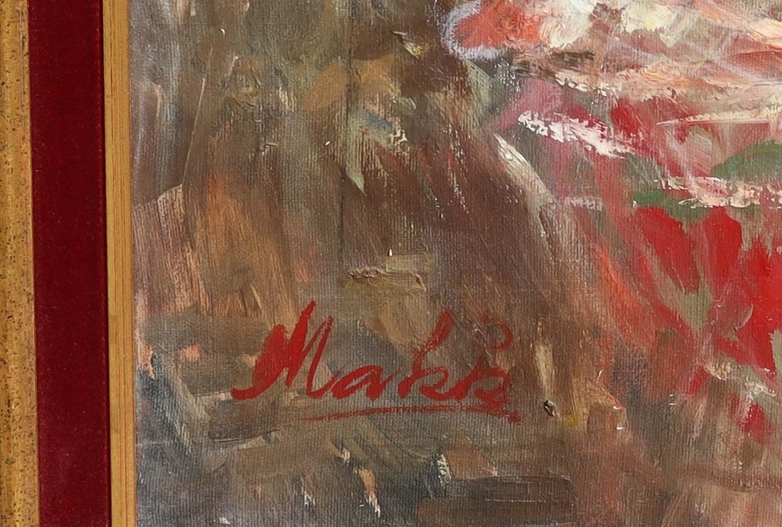 AMERICO MAKK Original oil painting Seated Beautiful Woman in Interior with Hat - 6