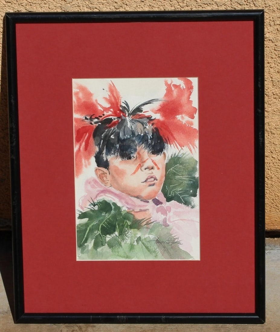 Artist Unidentified TRIBAL BOY Modern Watercolor painting - 2