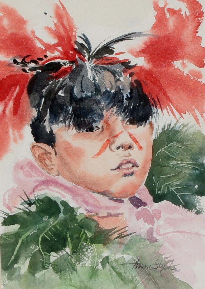 Artist Unidentified TRIBAL BOY Modern Watercolor painting - 3