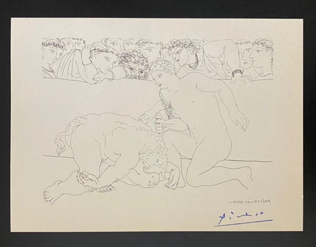 PABLO PICASSO 1955 ARTISTIC FIGURE SIGNED PRINT FRAMED ART - 2