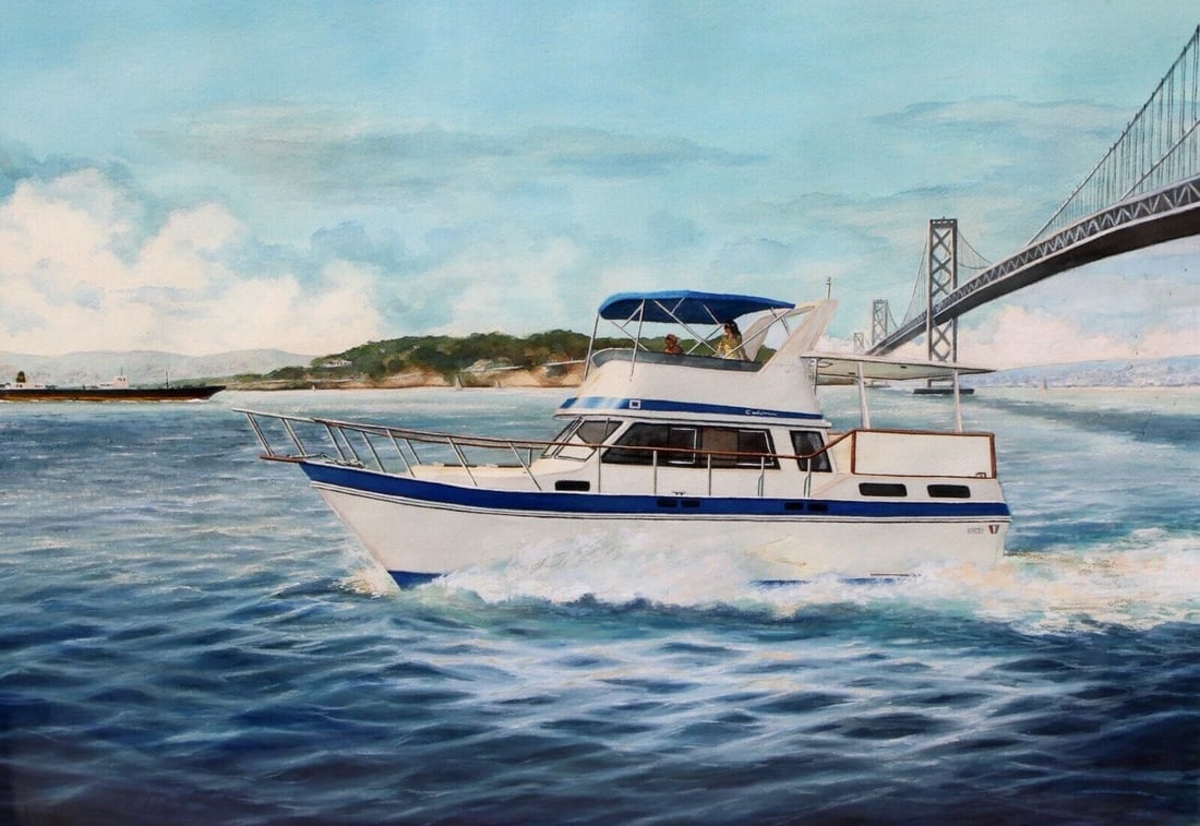 GIORGINA CANDELARIA WELLS Blue Trim Cruiser & San Francisco Oakland Bay Bridge - 3