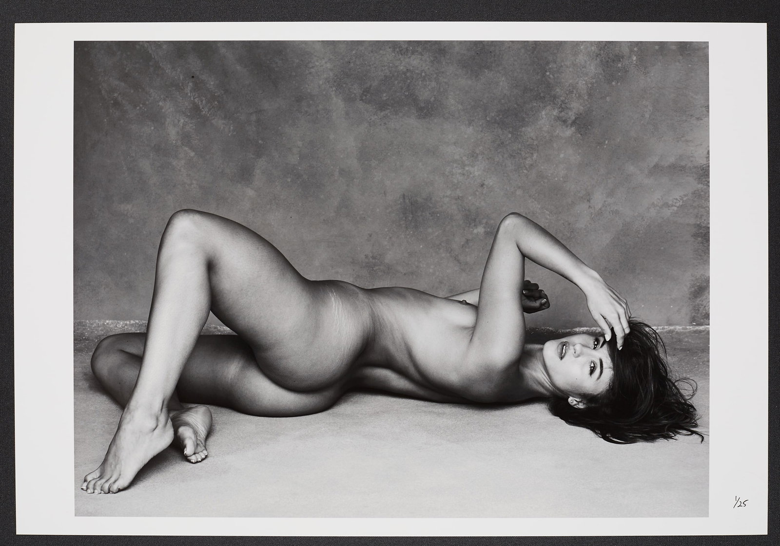 Sara On Floor: Artist: Spiros Politis Title:Sara On Floor Date/Period: 2026 Materials:photography Size:19" x13" Description:Tanned figure study, London 2026. Printed on Canson Baryta Prestige 340gsm paper, which is