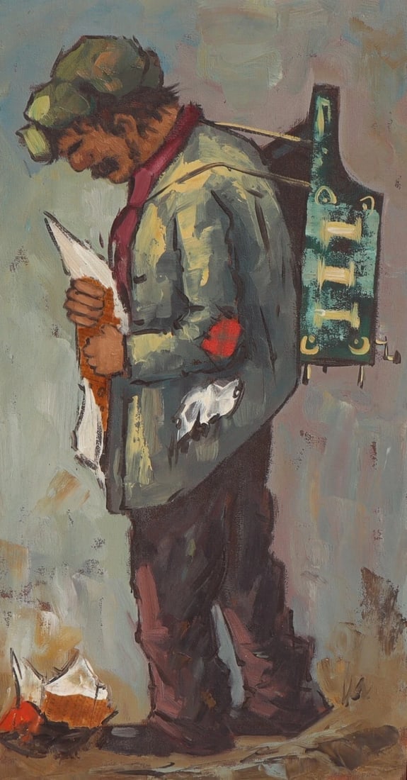 MCM SCHOOL OF PARIS Man Holding Newspaper & Beverage Back Pack oil - 3