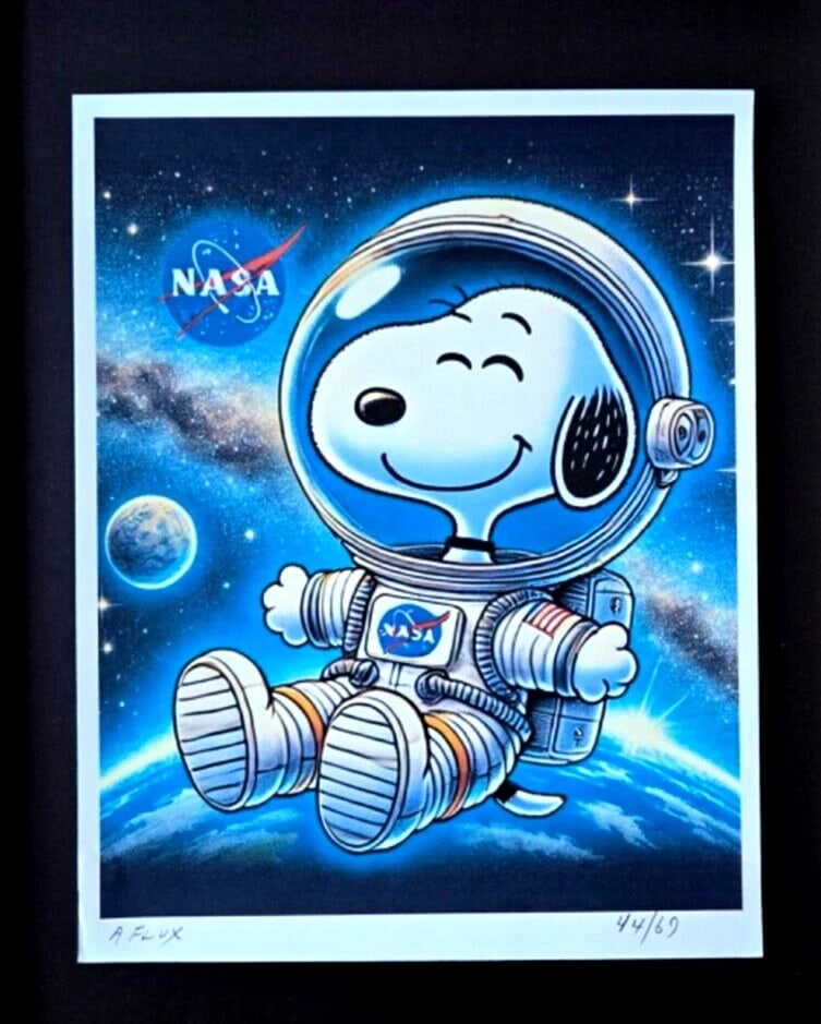 AIDAN FLUX Hand Signed Authentic LtdED Print Framed SNOOPY NASA ASTRONAUT COA - 3
