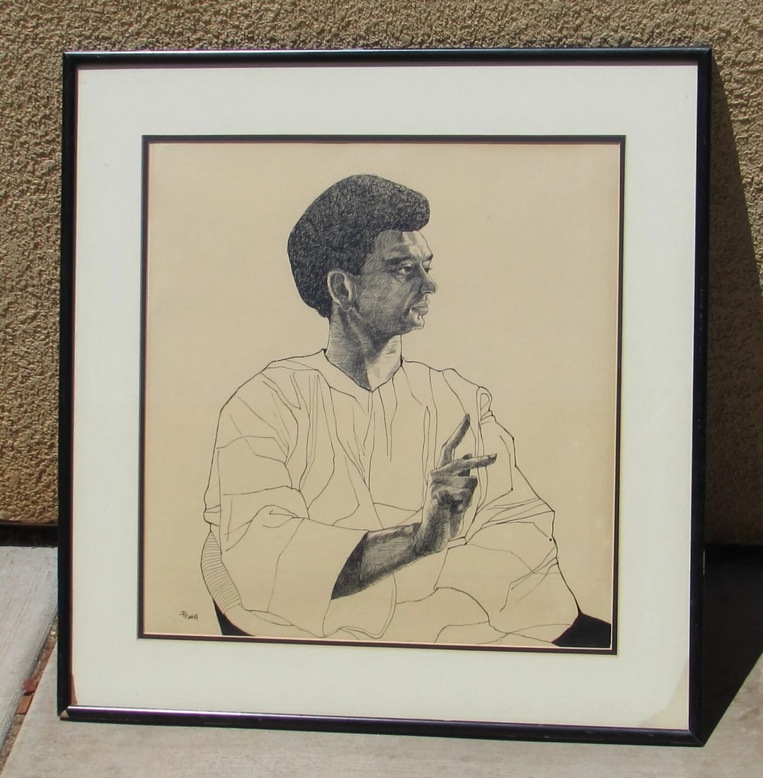JERRY PFAFFL Artist and Poet Ink Drawing of a Holy Man - 6