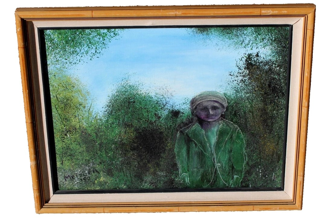 Figure Standing in Front of a Forest signed Metzger '90 oil painting - 2