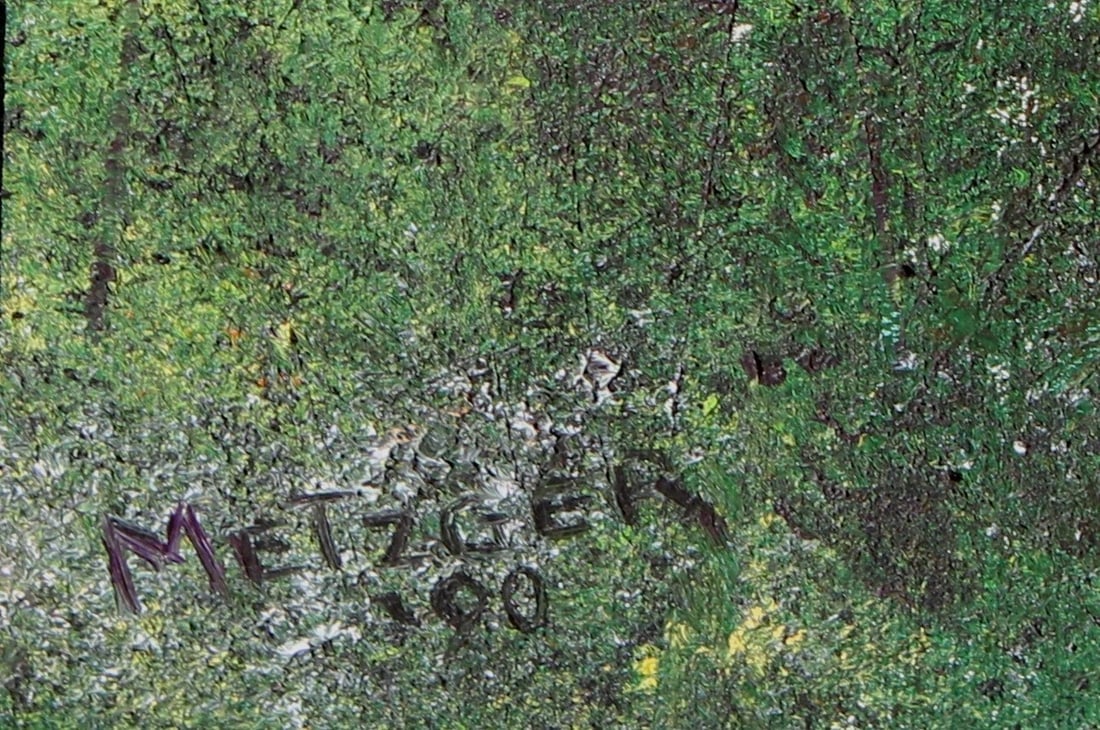 Figure Standing in Front of a Forest signed Metzger '90 oil painting - 6