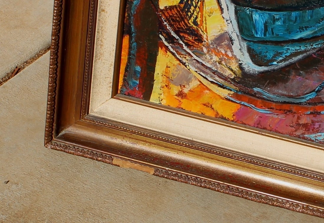 BILL NEWSOM Boat Scene and Harbor by a Row of Buildings oil painting - 6