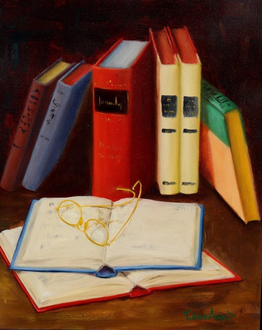 T. Dale Arndt California Artist Still Life with Books & Eyeglasses oil painting - 3