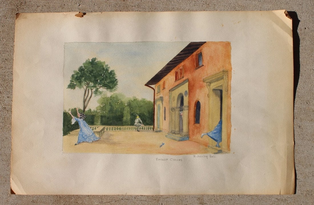 Old watercolor of Figures in a Courtyard signed R. Anning Bell - 2