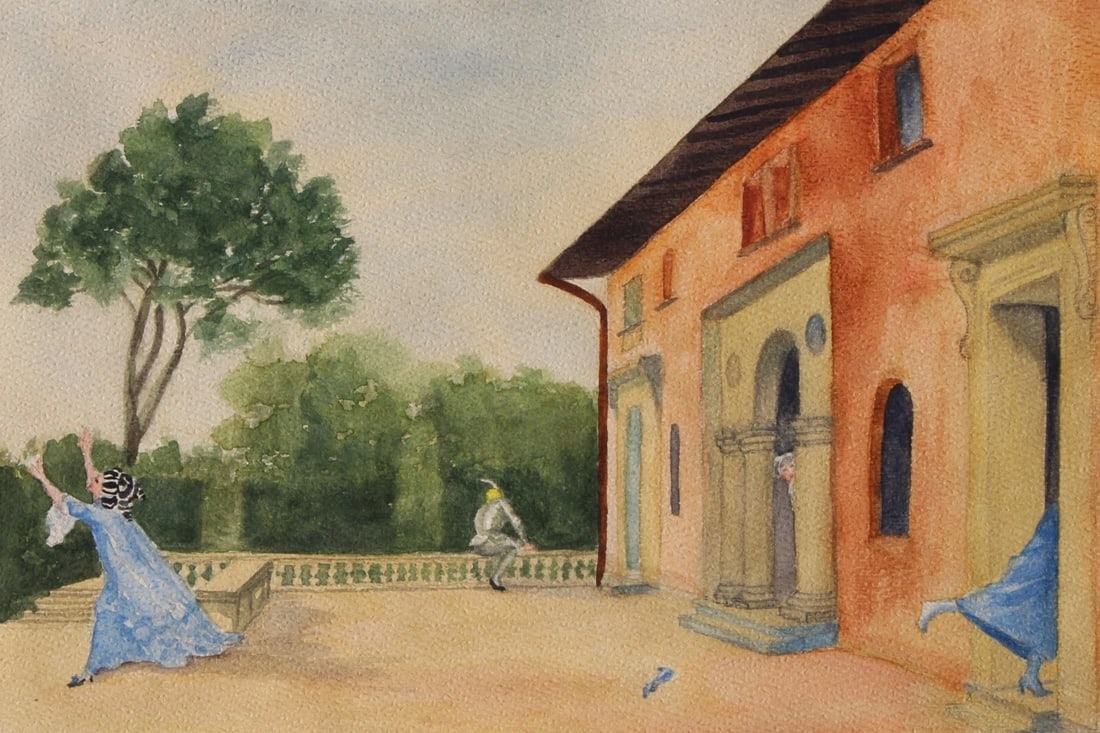 Old watercolor of Figures in a Courtyard signed R. Anning Bell - 3
