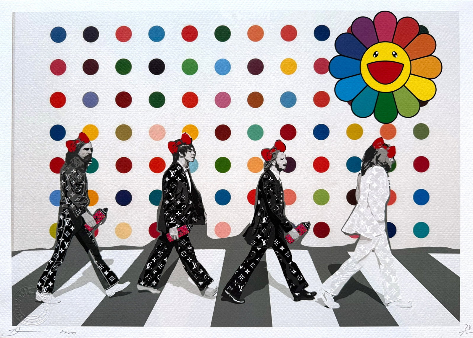 Death NYC Beatles Damien Hirst Murakami: Title: Death NYC Beatles Damien Hirst Murakami Date/Period: 21st Century Materials:Giclee on Fine art 300 gsm paper Size:17 3/4 x 12 1/2 inches Description:Artist: Death NYC, limited edition giclee on