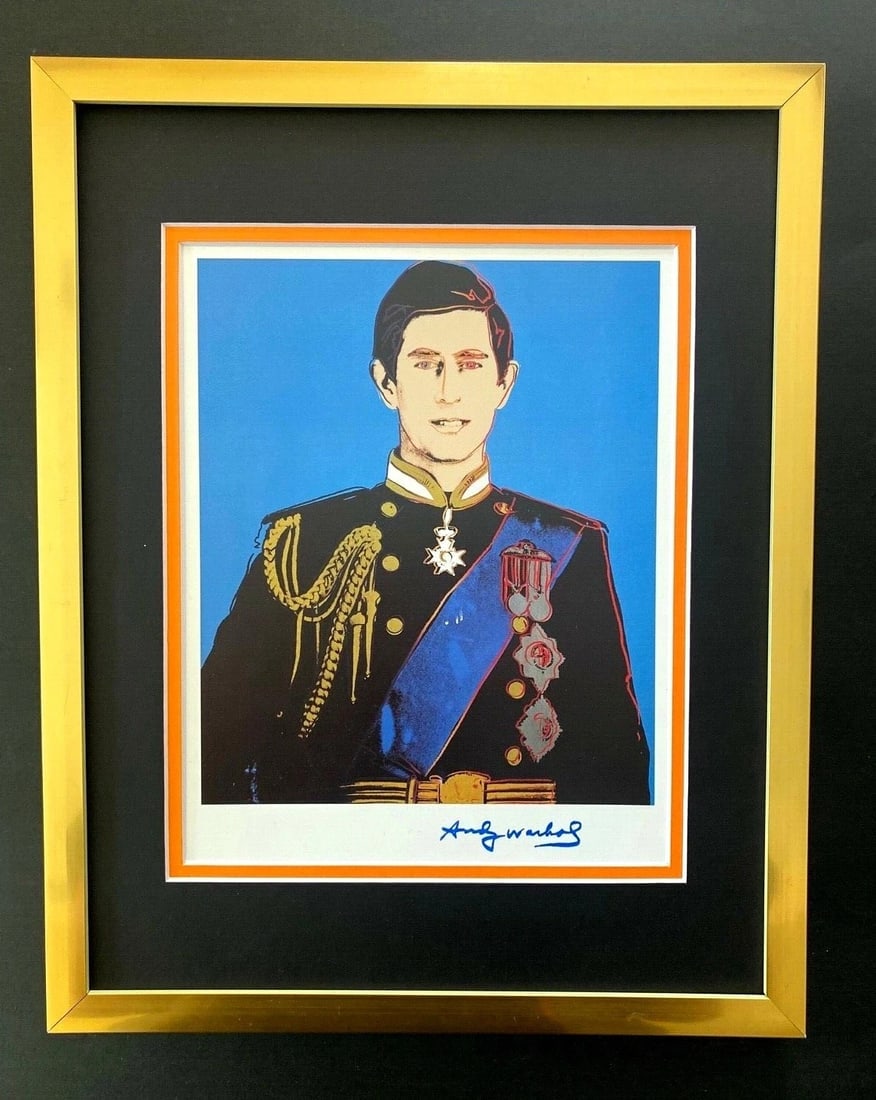 ANDY WARHOL GORGEOUS 1984 SIGNED PRINCE CHARLES PRINT MATTD TO BE FRAMED 11X14: This is an Awesome and Scarce 1984 Print after Andy Warhol FACSIMILE SIGNATURE IN BLUE INK " PRINCE CHARLES " from - His Portraits Collection- Professionally Matted to be Framed at Home on your
