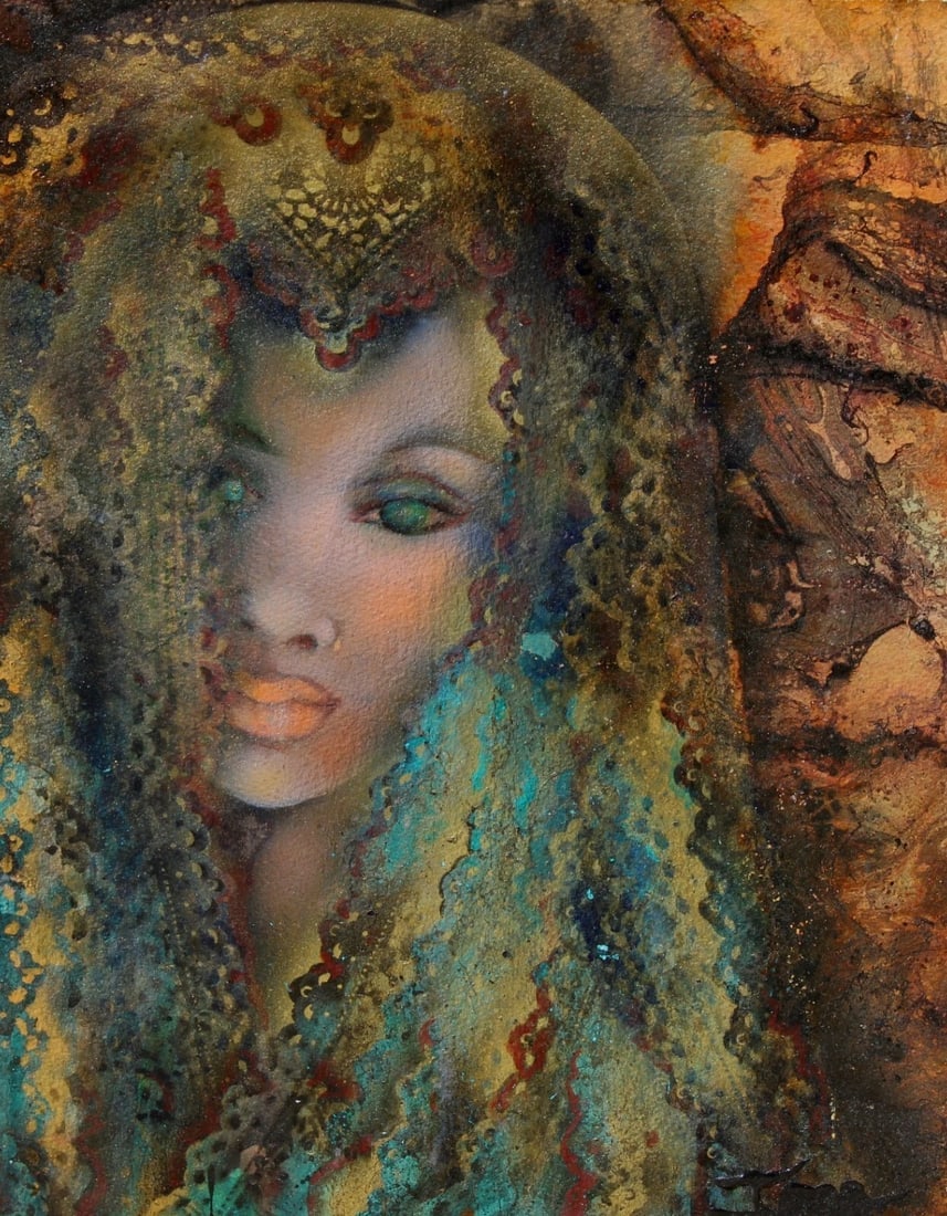 IONE CITRIN Modernist Woman with Veil "Laila" original watercolor - 4