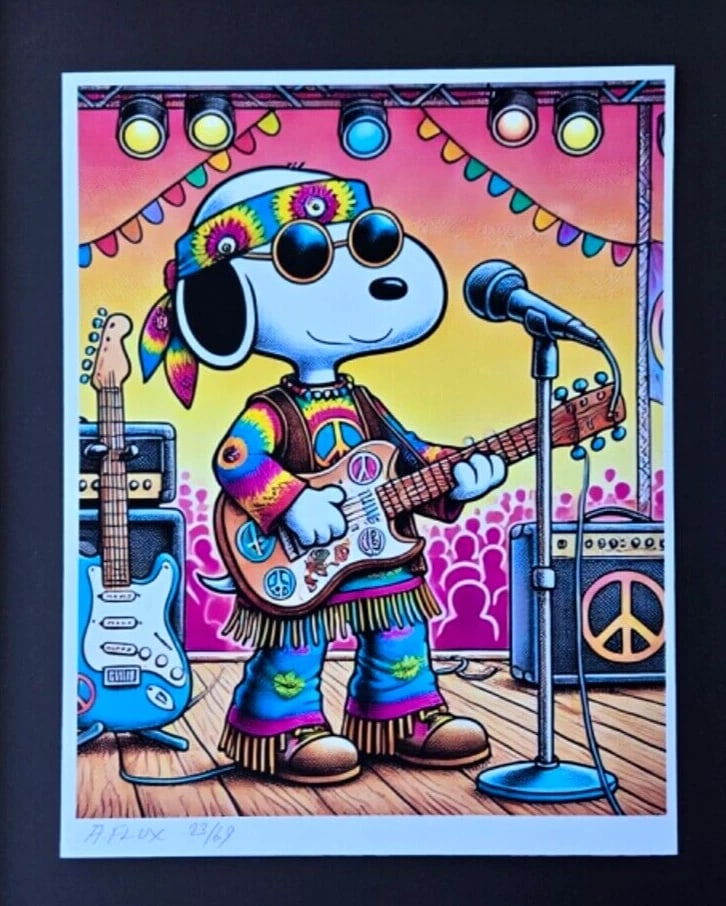 AIDAN FLUX | Hand Signed Print Ed. of Only 69 SNOOPY at WOODSTOCK CONCERT COA - 3