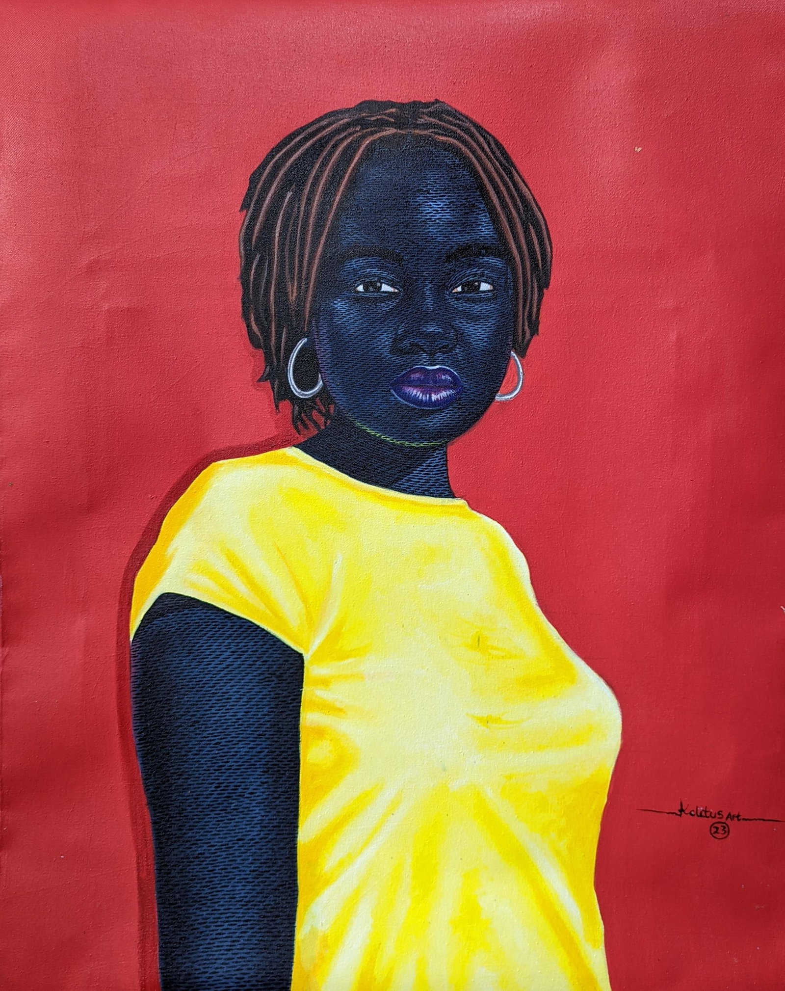 Kum Cletus, Elizabeth, 2023: Creator: Kum Cletus (1993, Cameroonian) Creation Year: 2023 Dimensions: Height: 39.4 in (100.08 cm)Width: 31.5 in (80.01 cm)Depth: 1 in (2.54 cm) Medium: Canvas,Acrylic Movement & Style: