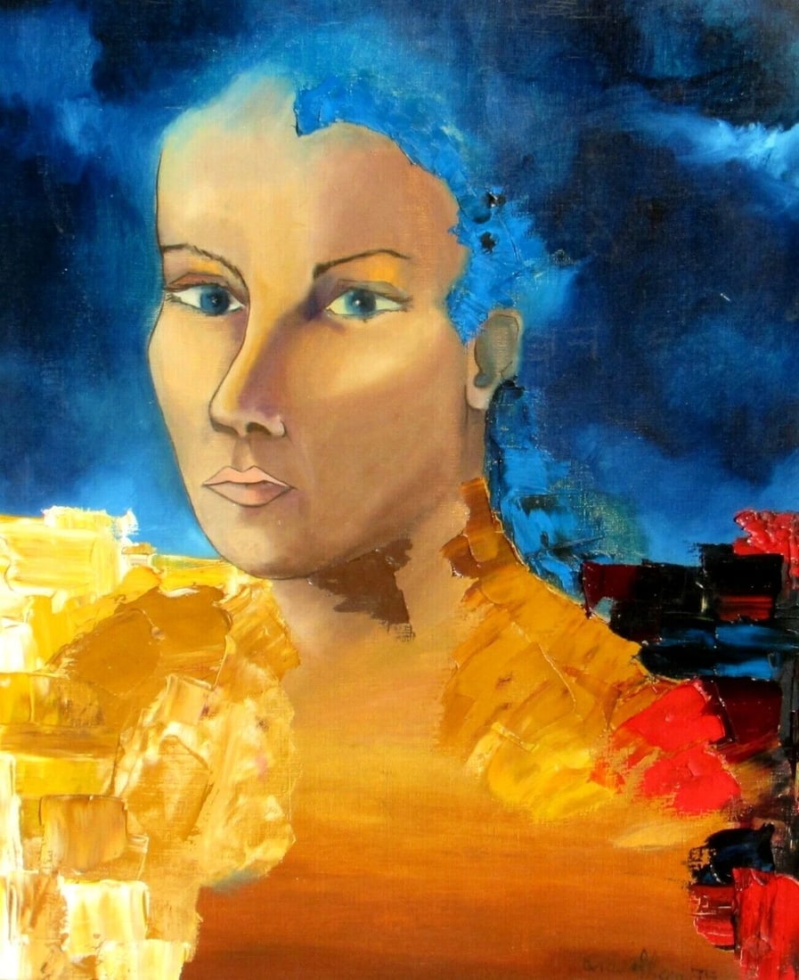 Mystery Artist Modernist Woman in the Gardenia 1975 oil painting - 3