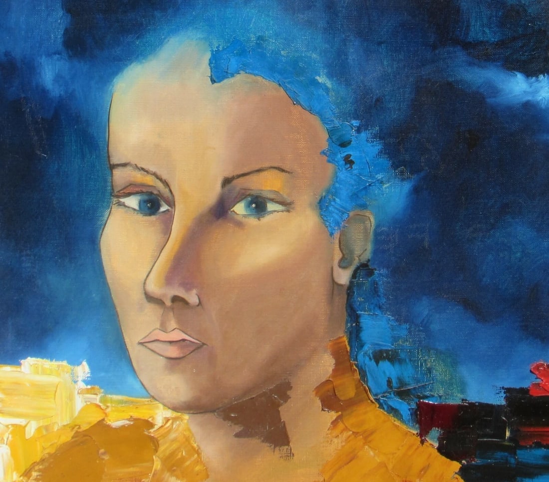 Mystery Artist Modernist Woman in the Gardenia 1975 oil painting - 4
