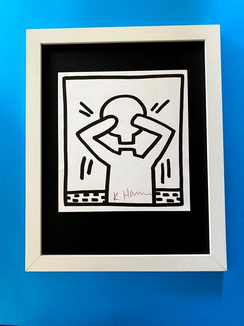 Keith Haring | Vibrant & Iconic Print Signed Framed 14x11: Up for Auction this Beautiful and Scarce Vintage 1989 Offset Lithograph after Keith Haring Facsimile Signed in ink. Art Print is about 8 X 8 in. This piece is mounted on a 11 x 14 in. black acid free