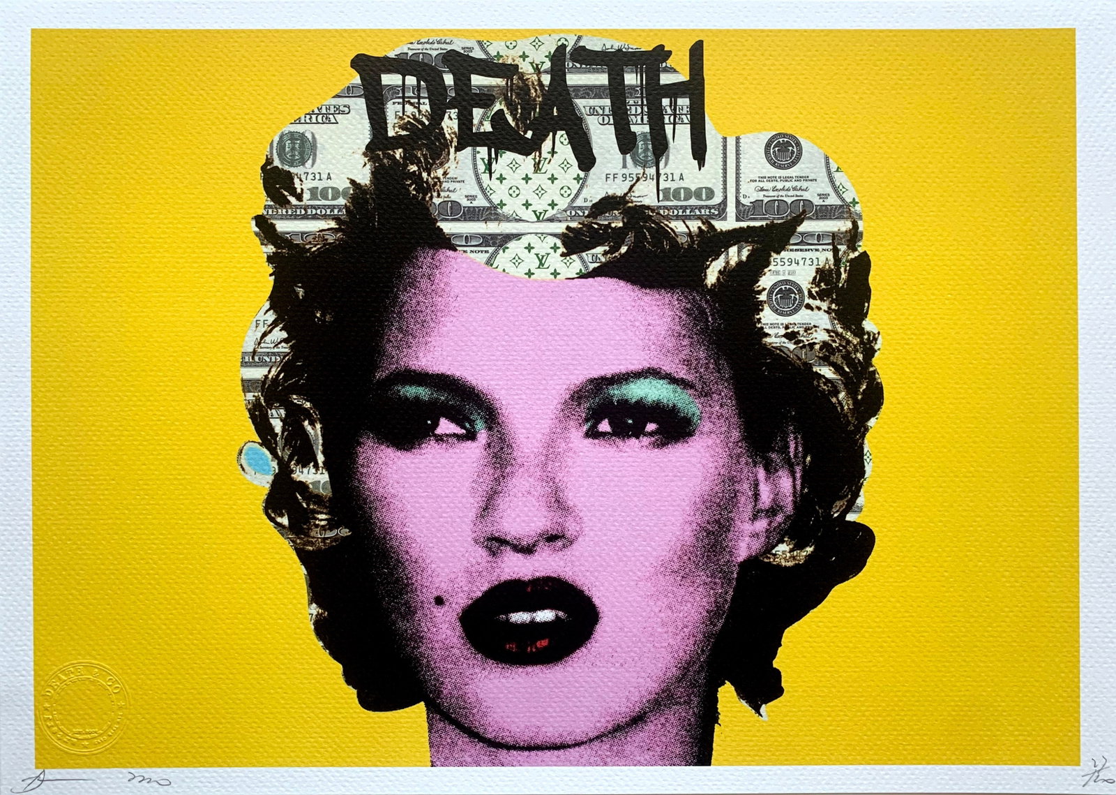 DEATH NYC Kate Moss: Title: DEATH NYC Kate Moss Date/Period: 21st Century Materials:Giclee on Fine art 300 gsm paper Size:17 3/4 x 12 1/2 inches Description:Artist: Death NYC, limited edition giclee on paper, out of
