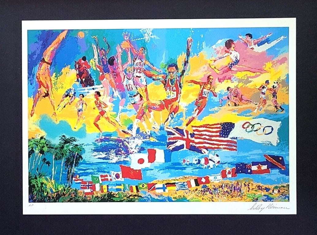 LeRoy Neiman " OLYMPIC GOLD " Signed Pop Art Mounted Framed in New 11x14 - 2
