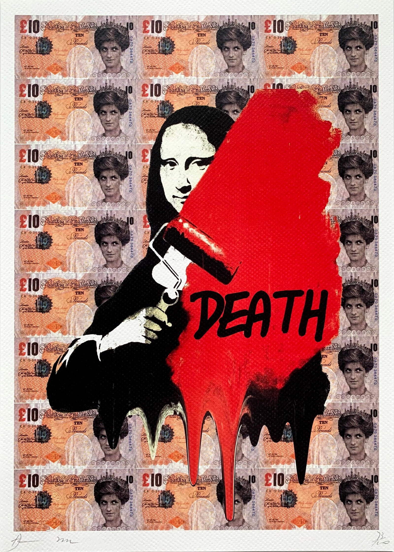 Death NYC Banksy Di-Faced Tenner Mona Lisa: Title: Death NYC Banksy Di-Faced Tenner Mona Lisa Date/Period: 21st Century Materials:Giclee on Fine art 300 gsm paper Size:17 3/4 x 12 1/2 inches Description:Artist: Death NYC, limited edition giclee