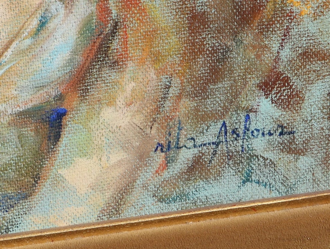 Rita Asfour ORIGINAL OIL PAINTING Half Dressed Beauty in Hat w/ Flowers in Hair - 5