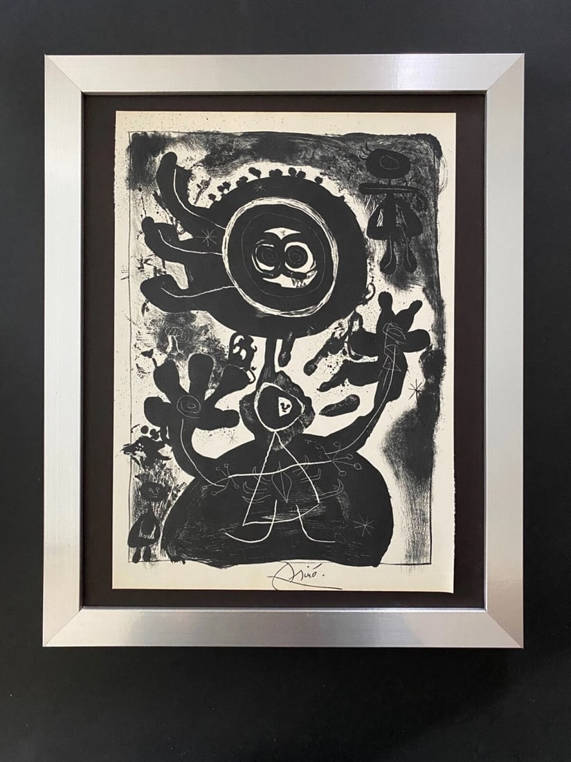 Joan Miro | Vintage 1958 Signed | Mounted & Framed Offset Lithograph B: Up for Auction this Beautiful and Scarce Vintage 1958 Offset Lithograph JOAN MIRO Facsimile Signature in ink. This piece is Mounted and framed in a New Frame 11x14. This is an Original Vintage 1958 Pr